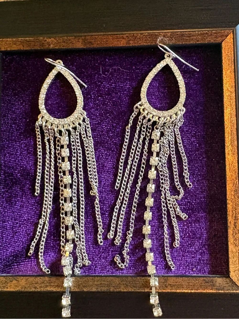 Found family set | beautiful silver tone fringe earrings & faux tennis bracelet